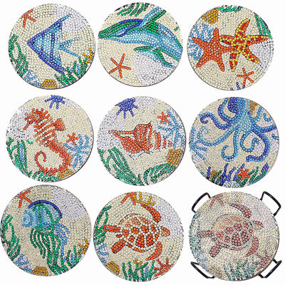 Marine Animal Diamond Painting Coasters 8Pcs