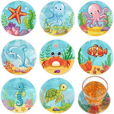 Marine Animal Diamond Painting Coasters 8Pcs