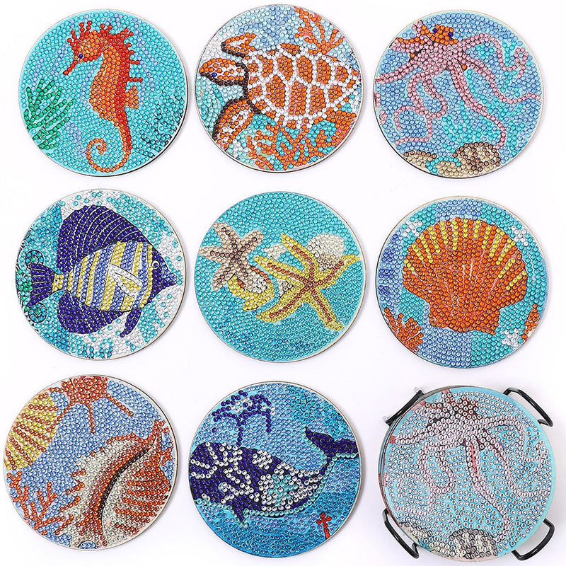 Marine Animal Diamond Painting Coasters 8Pcs