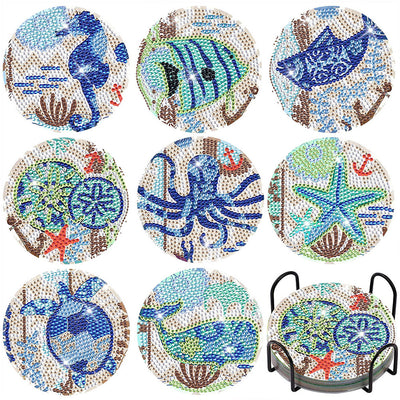 Marine Animal Diamond Painting Coasters 8Pcs