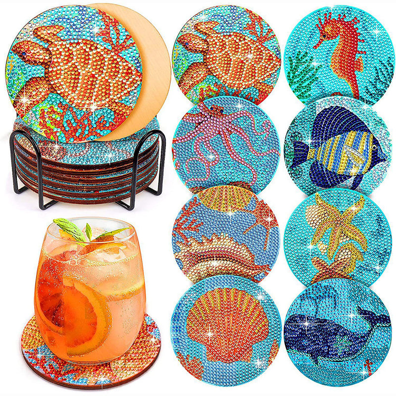 Marine Animal Diamond Painting Coasters 8Pcs