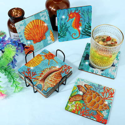 Square Marine Animal Diamond Painting Coasters 8Pcs