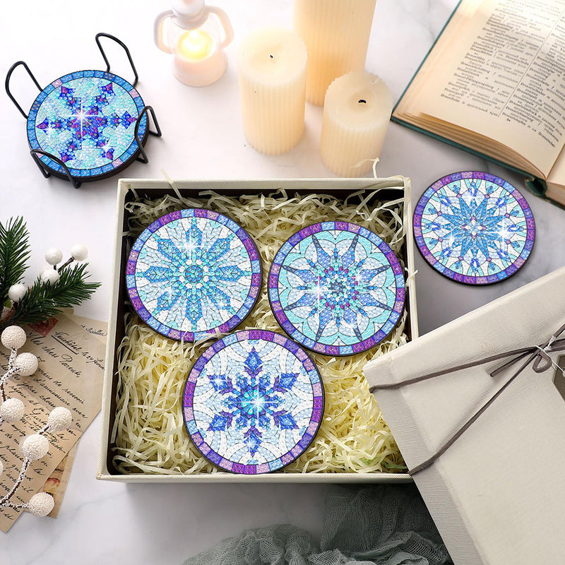 Blue Snowflake Diamond Painting Coasters 8Pcs