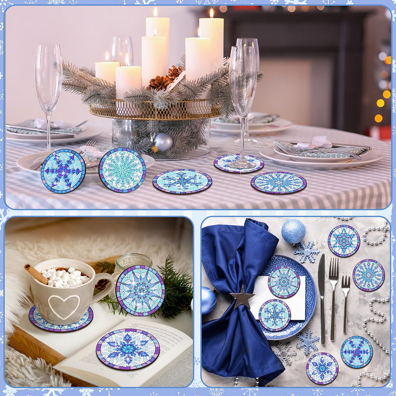 Blue Snowflake Diamond Painting Coasters 8Pcs