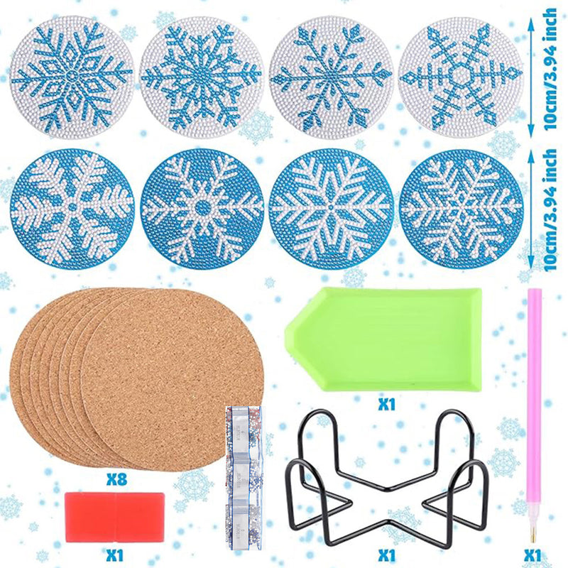 Blue Snowflake Diamond Painting Coasters 8Pcs