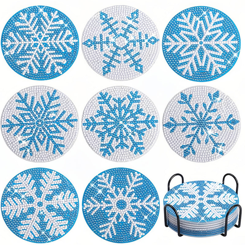 Blue Snowflake Diamond Painting Coasters 8Pcs