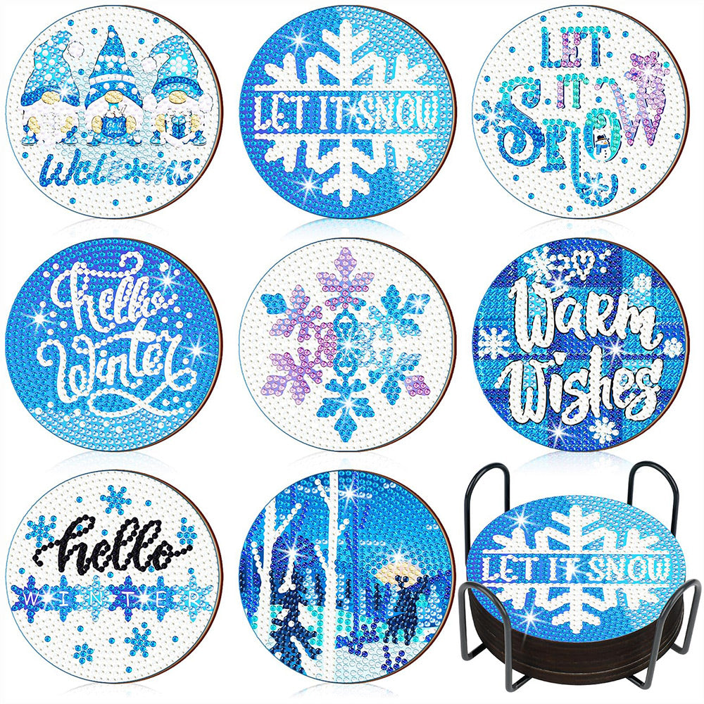 Blue Snowflake Diamond Painting Coasters 8Pcs