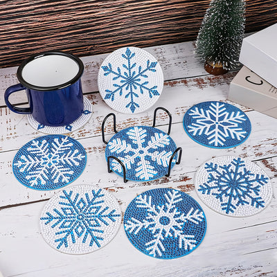 Blue Snowflake Diamond Painting Coasters 8Pcs