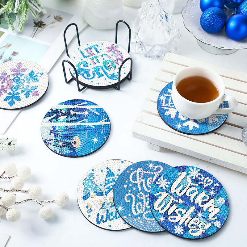 Blue Snowflake Diamond Painting Coasters 8Pcs