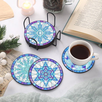 Blue Snowflake Diamond Painting Coasters 8Pcs