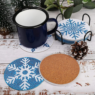 Blue Snowflake Diamond Painting Coasters 8Pcs