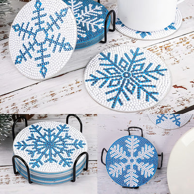 Blue Snowflake Diamond Painting Coasters 8Pcs