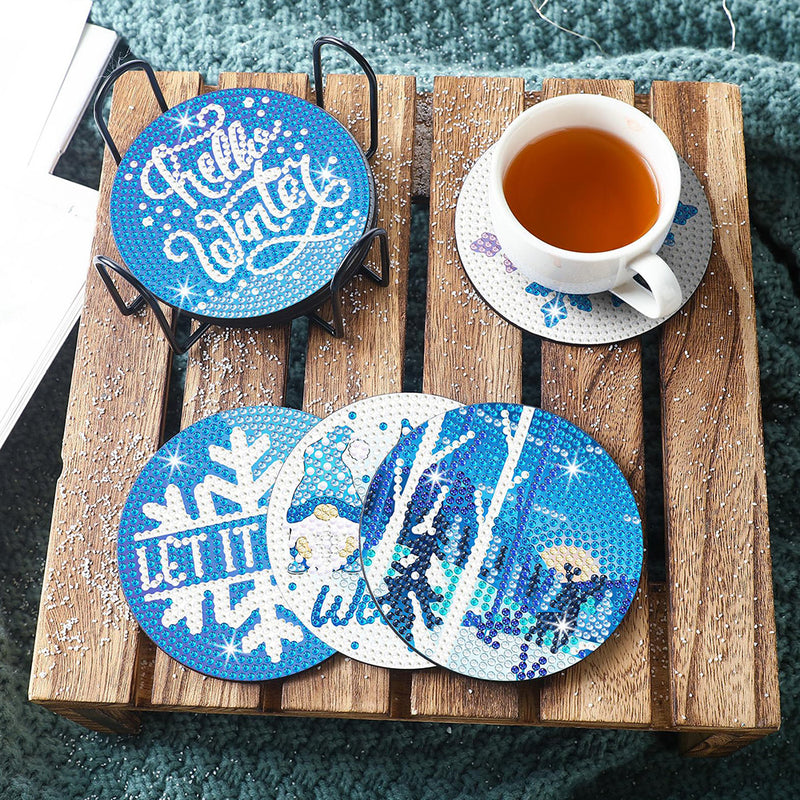 Blue Snowflake Diamond Painting Coasters 8Pcs