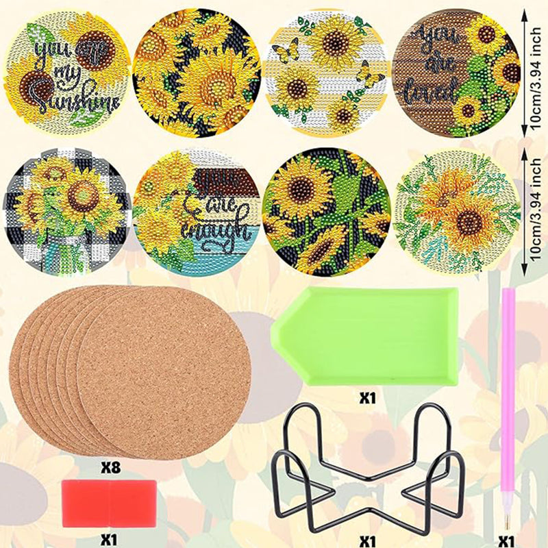 Sunflower Words Diamond Painting Coasters 8Pcs