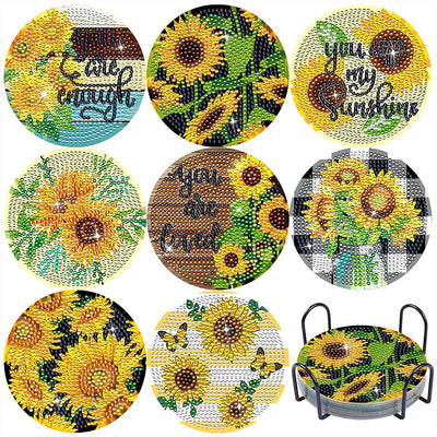Sunflower Words Diamond Painting Coasters 8Pcs