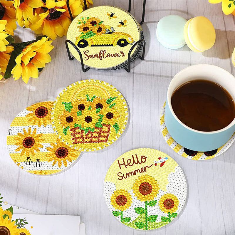 Sunflower Words Diamond Painting Coasters 8Pcs