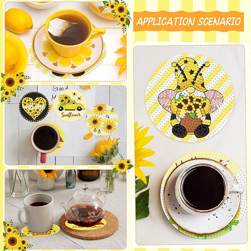 Sunflower Words Diamond Painting Coasters 8Pcs
