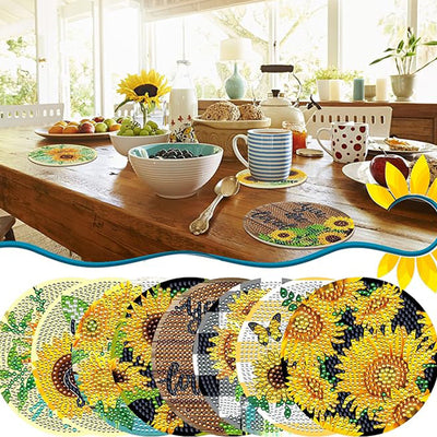 Sunflower Words Diamond Painting Coasters 8Pcs