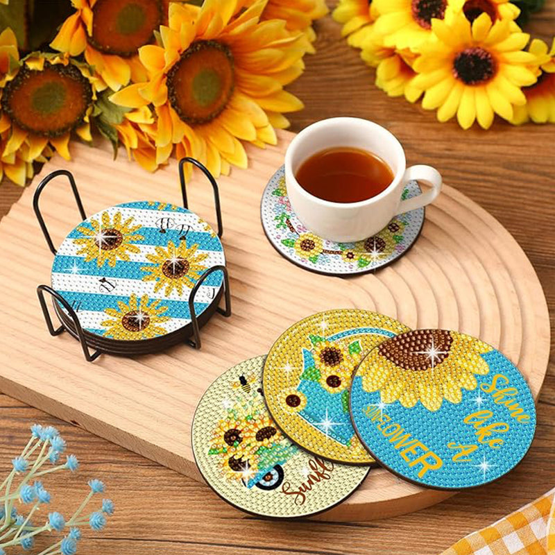 Sunflower Words Diamond Painting Coasters 8Pcs