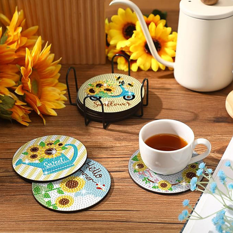 Sunflower Words Diamond Painting Coasters 8Pcs