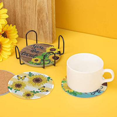 Sunflower Words Diamond Painting Coasters 8Pcs