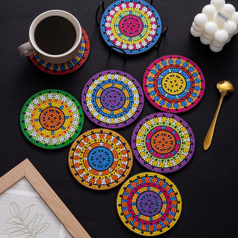 Daisy Flower Diamond Painting Coasters 8Pcs