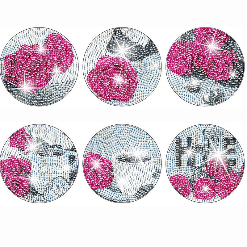Rose Flower Diamond Painting Coasters 6Pcs