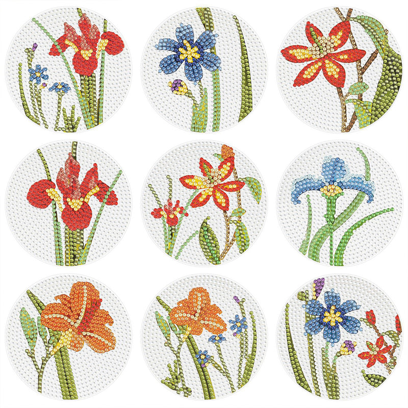 Orchid Flower Diamond Painting Coasters 9Pcs