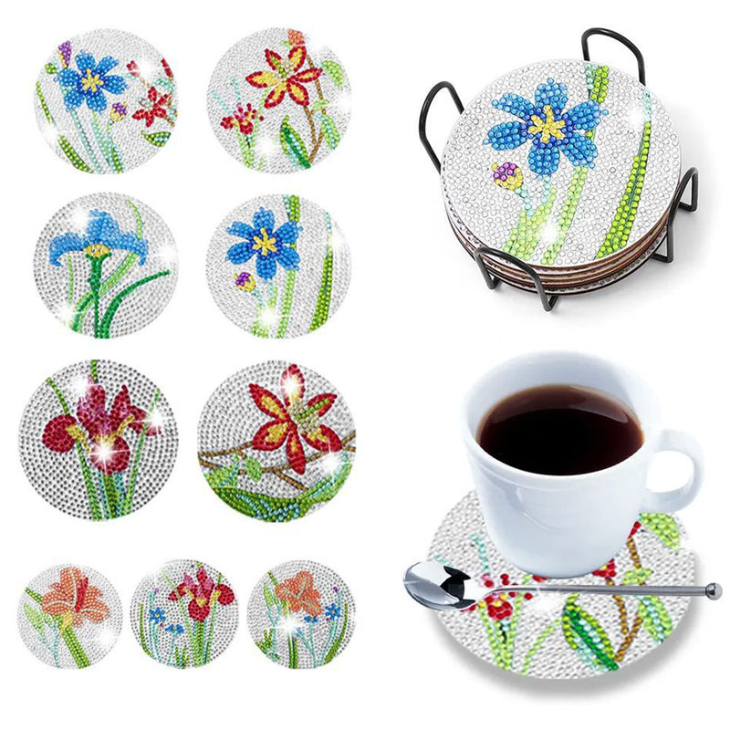 Orchid Flower Diamond Painting Coasters 9Pcs