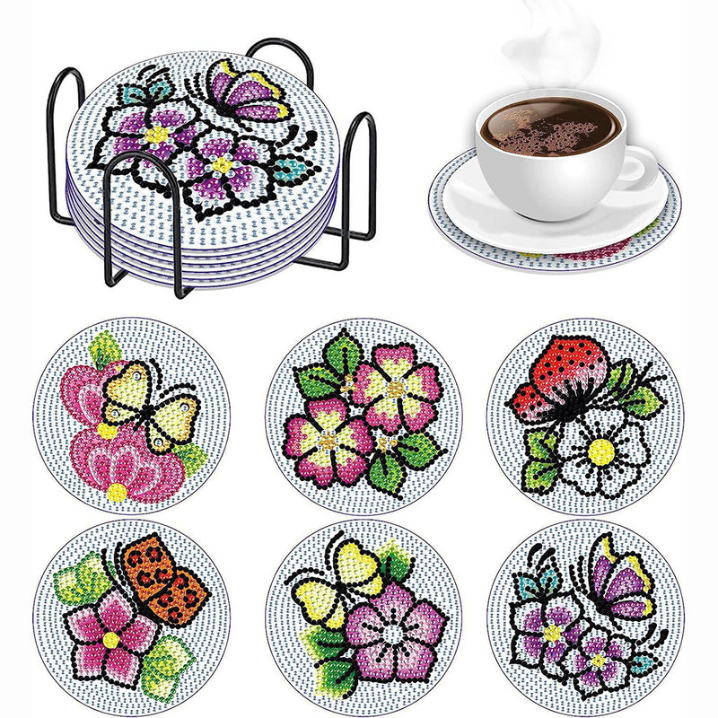 Flowers Diamond Painting Coasters 6Pcs