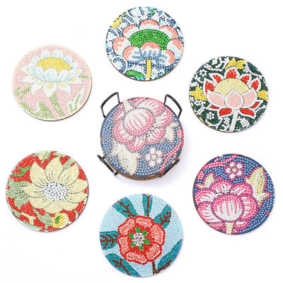 Flowers Diamond Painting Coasters 6Pcs