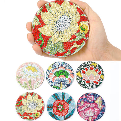 Flowers Diamond Painting Coasters 6Pcs