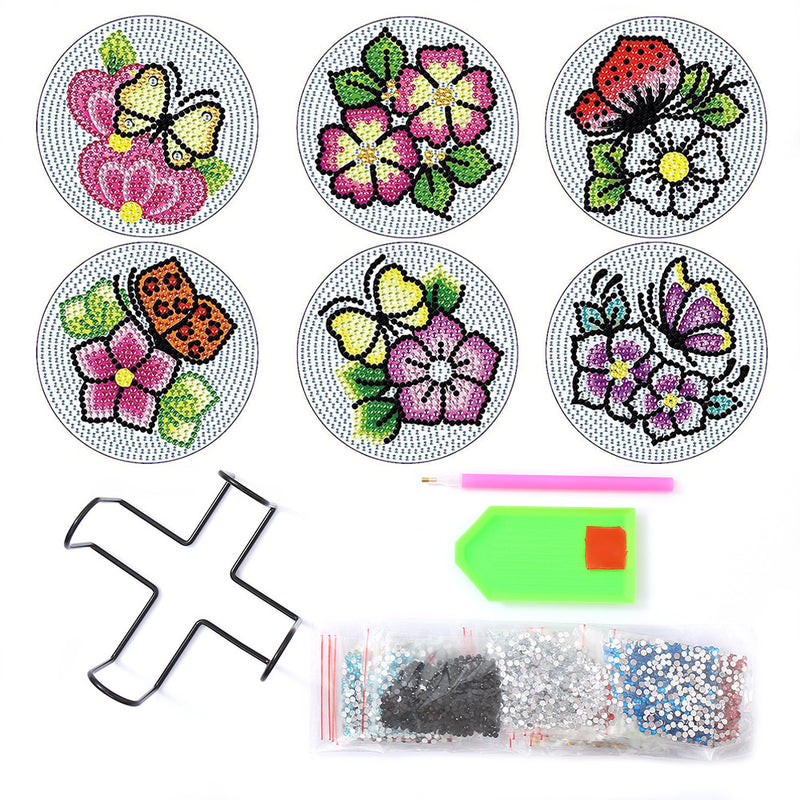 Flowers Diamond Painting Coasters 6Pcs