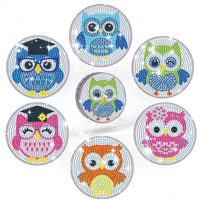 Learned Owl Diamond Painting Coasters 6Pcs