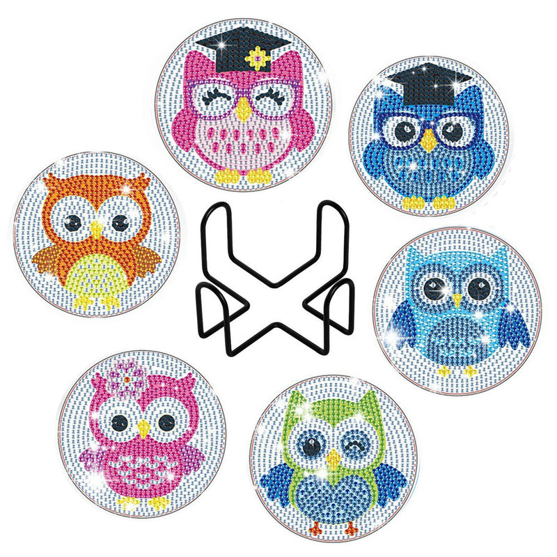 Learned Owl Diamond Painting Coasters 6Pcs