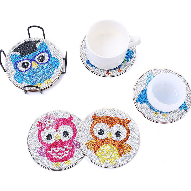 Learned Owl Diamond Painting Coasters 6Pcs