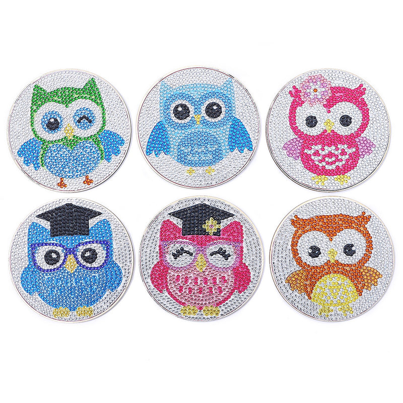 Learned Owl Diamond Painting Coasters 6Pcs