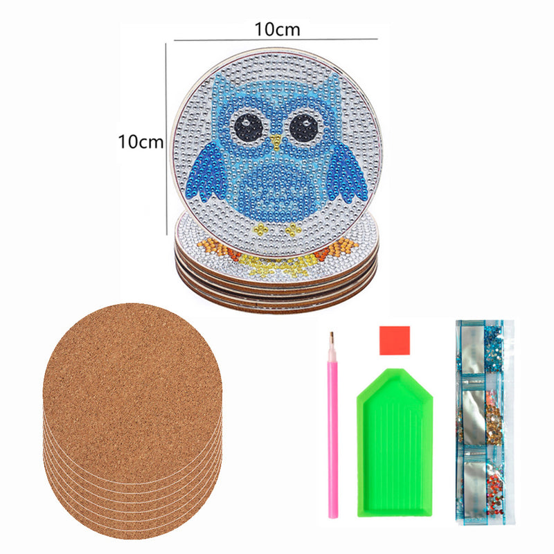 Learned Owl Diamond Painting Coasters 6Pcs