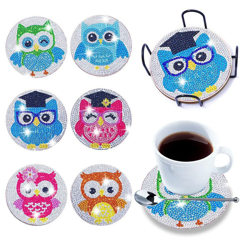 Learned Owl Diamond Painting Coasters 6Pcs