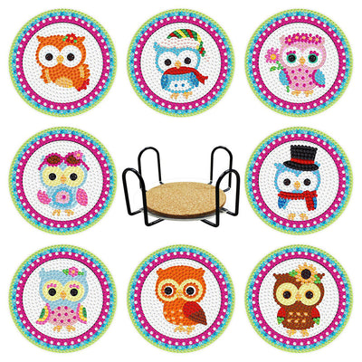 Cute Owls Diamond Painting Coasters 8Pcs