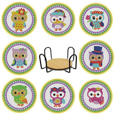 Cute Owls Diamond Painting Coasters 8Pcs