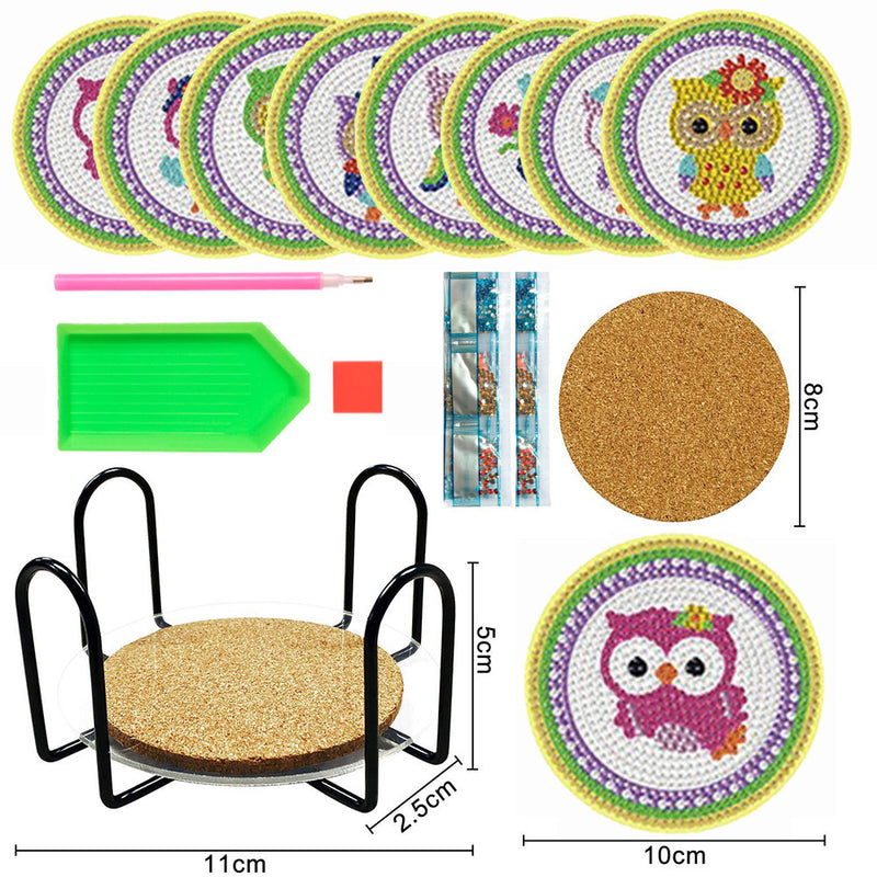 Cute Owls Diamond Painting Coasters 8Pcs