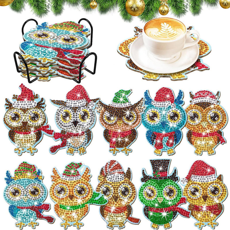 Festive Dressed Owl Diamond Painting Coasters 10Pcs