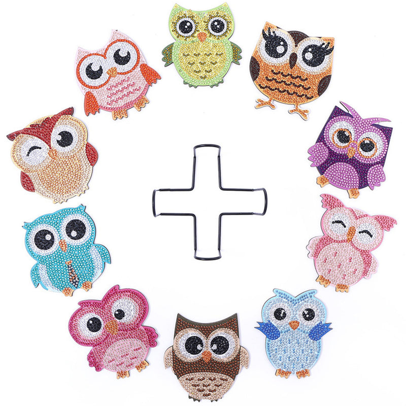 Festive Dressed Owl Diamond Painting Coasters 10Pcs