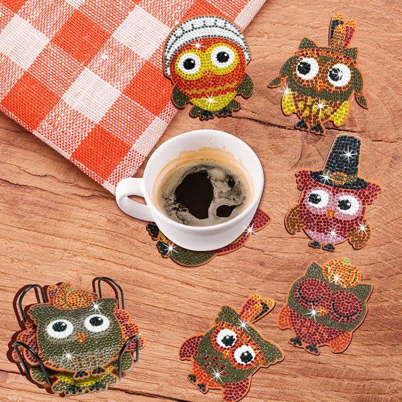 Festive Dressed Owl Diamond Painting Coasters 10Pcs