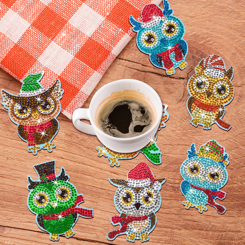 Festive Dressed Owl Diamond Painting Coasters 10Pcs