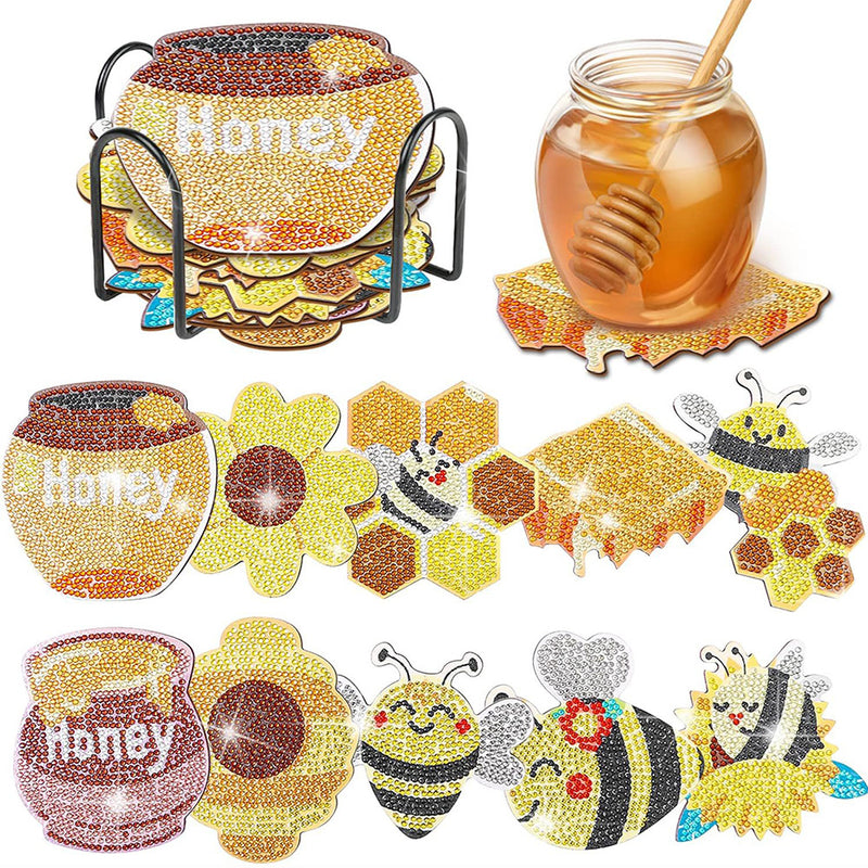 Bees and Honey Diamond Painting Coasters 10Pcs