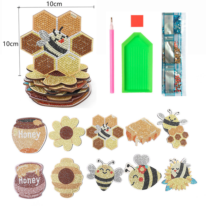 Bees and Honey Diamond Painting Coasters 10Pcs