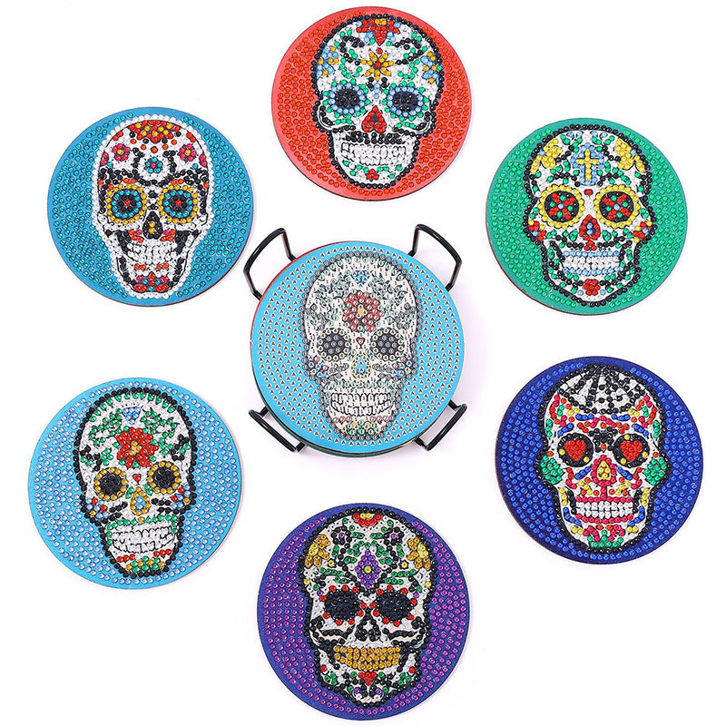 Colorful Skull Diamond Painting Coasters 6Pcs