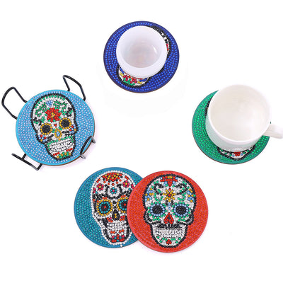 Colorful Skull Diamond Painting Coasters 6Pcs